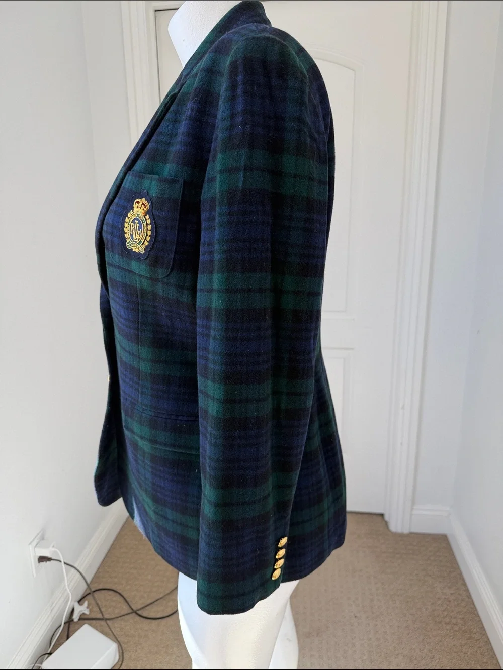 Lauren Ralph Lauren Black Watch Plaid Wool Cashmere Crest Blazer Jacket 16 - Picture 10 of 13